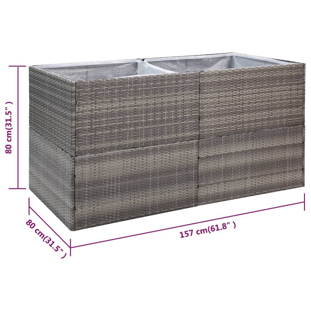 vidaXL Garden Planter Grey 157x80x80 cm Poly Rattan