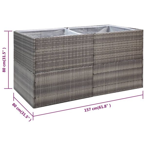 vidaXL Garden Planter Grey 157x80x80 cm Poly Rattan