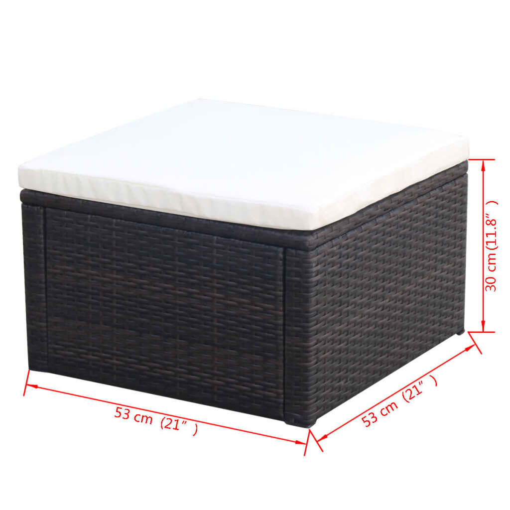 vidaXL Footstool Ottoman Poly Rattan 53x53x30 cm Brown