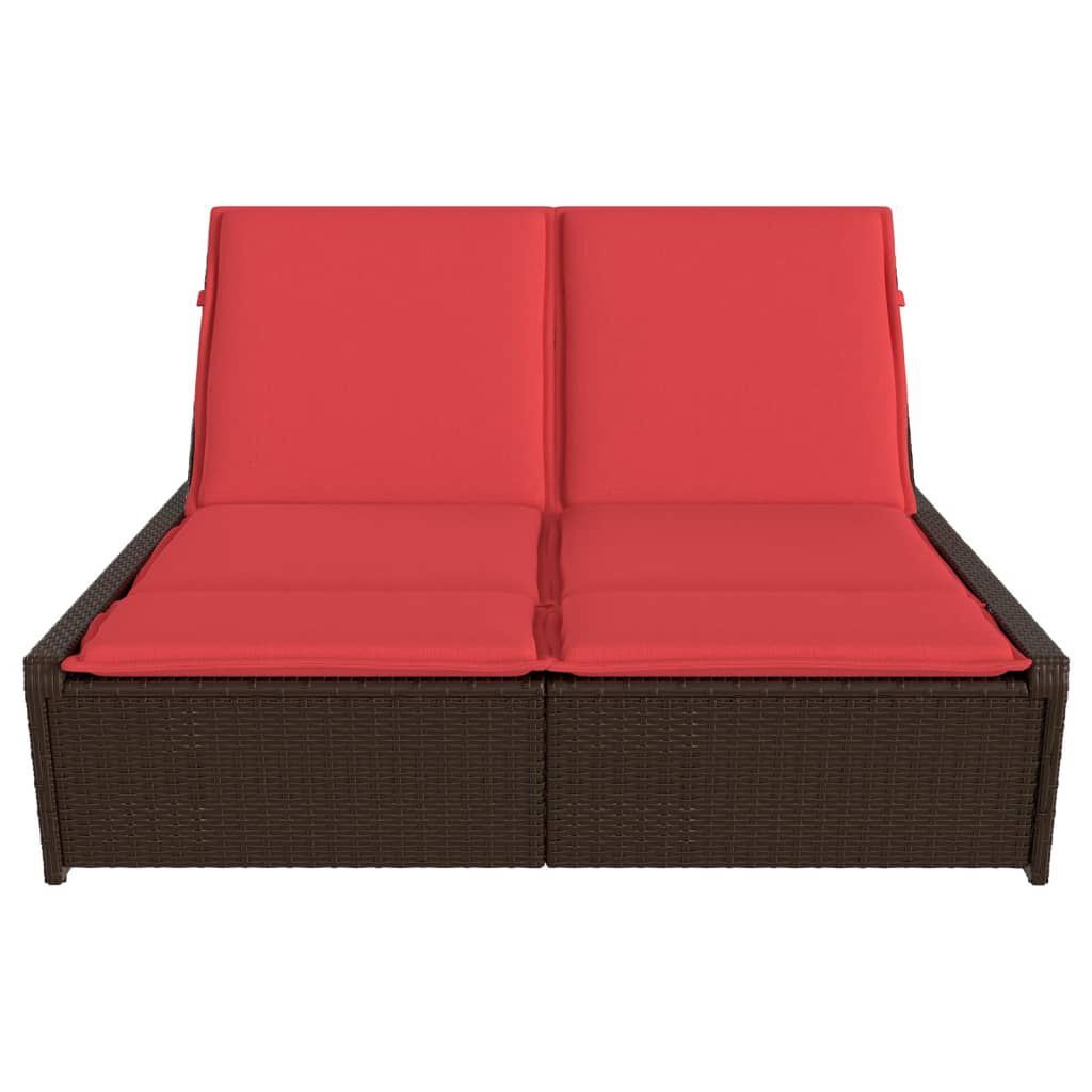 vidaXL Double Sun Lounger with Cushions Brown Poly Rattan