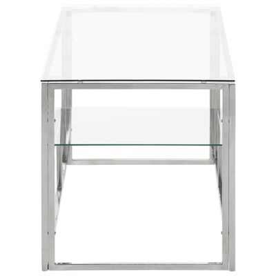 vidaXL Coffee Table Silver Stainless Steel and Tempered Glass