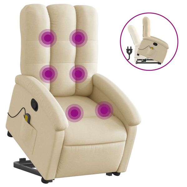 vidaXL Stand up Massage Recliner Chair Cream Fabric