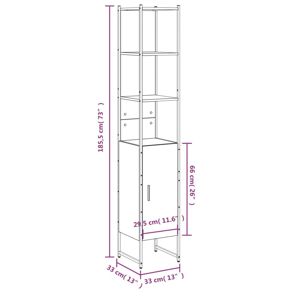 vidaXL Bathroom Cabinet Black 33x33x185.5 cm Engineered Wood