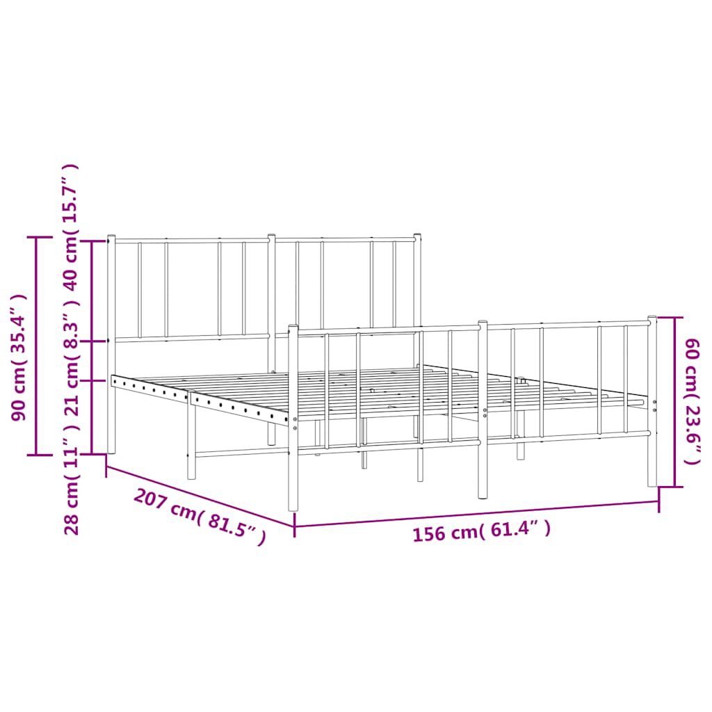 vidaXL Metal Bed Frame without Mattress with Footboard White 150x200cm