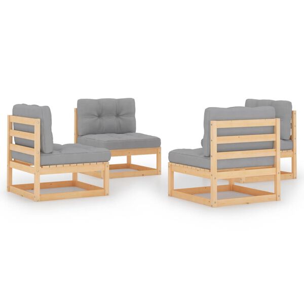 vidaXL 4 Piece Garden Lounge Set with Cushions Solid Pinewood