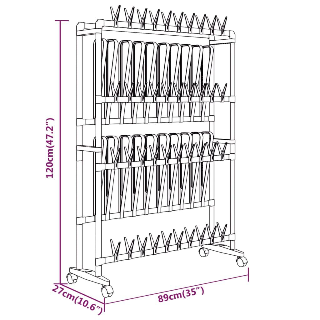 vidaXL Shoe Rack with Wheels Silver 89x27x120 cm