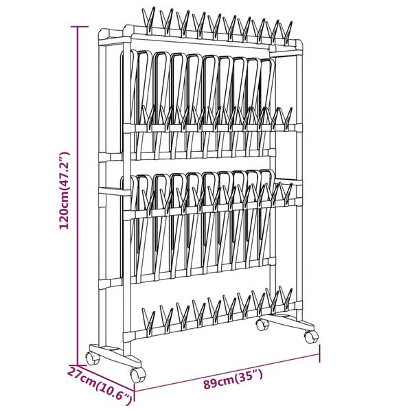 vidaXL Shoe Rack with Wheels Silver 89x27x120 cm