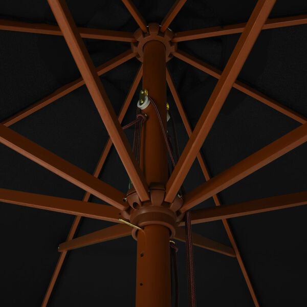 vidaXL Garden Parasol with Wooden Pole 330 cm Black