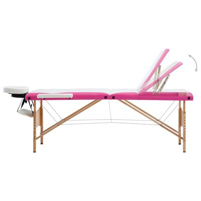 vidaXL Foldable Massage Table 3 Zones Wood White and Pink