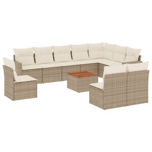 vidaXL 11 Piece Garden Sofa Set with Cushions Beige Poly Rattan