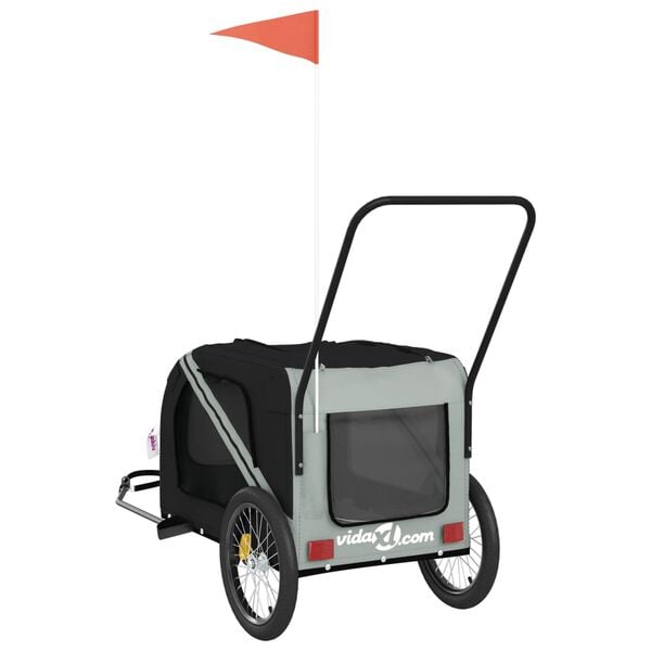 vidaXL Pet Bike Trailer Grey and Black Oxford Fabric and Iron