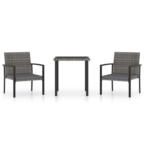 vidaXL 3 Piece Garden Dining Set Poly Rattan Grey