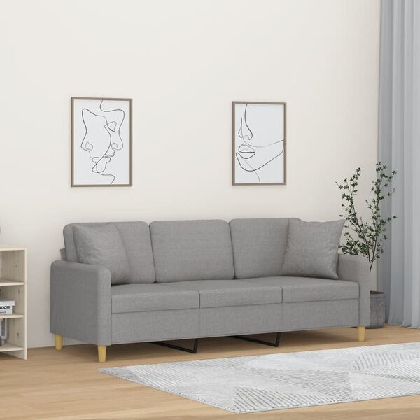 vidaXL 3-Seater Sofa with Pillows&Cushions Light Grey 180 cm Fabric