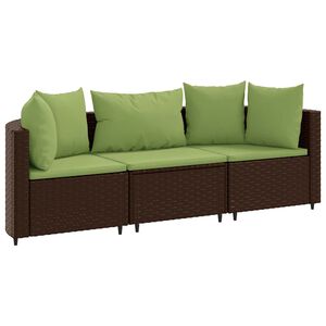 vidaXL 3 Piece Garden Sofa Set with Cushions Brown Poly Rattan