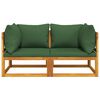 vidaXL Sectional Corner Sofas 2 pcs with Green Cushions Solid Wood Acacia