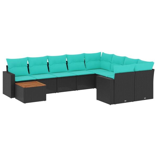 vidaXL 10 Piece Garden Sofa Set with Cushions Black Poly Rattan
