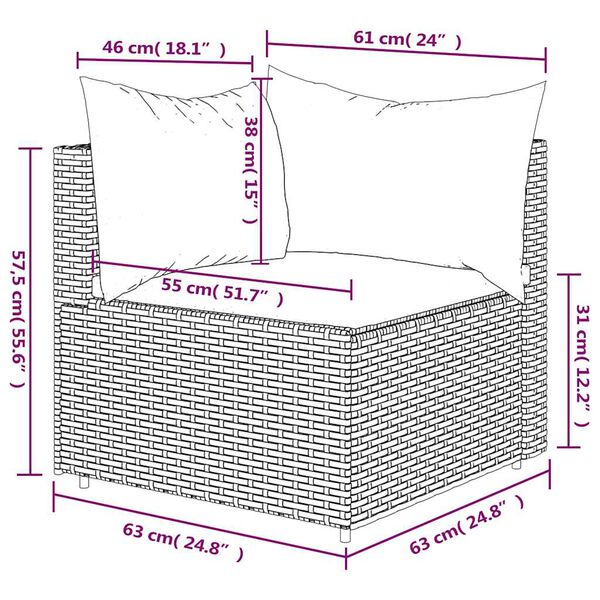 vidaXL Garden Corner Sofa with Cushions Black Poly Rattan