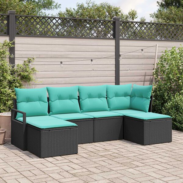 vidaXL 6 Piece Garden Sofa Set with Cushions Black Poly Rattan