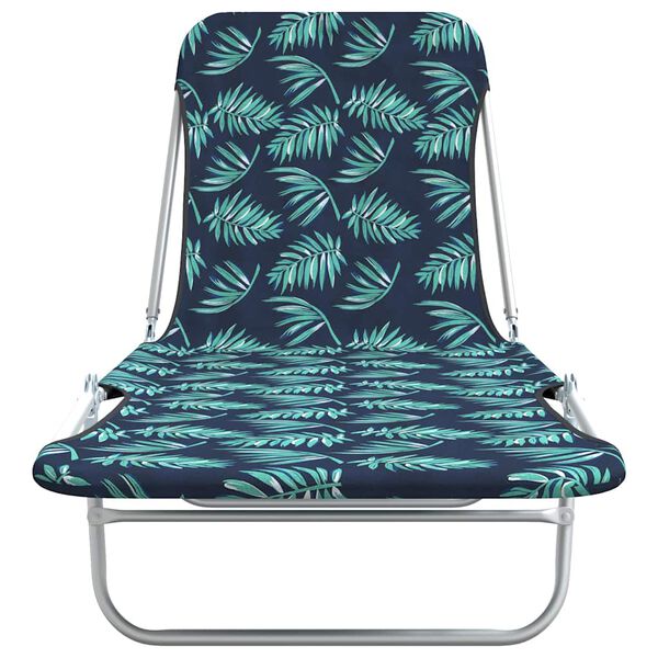vidaXL Folding Sun Loungers 2 pcs Steel and Fabric Leaf Pattern