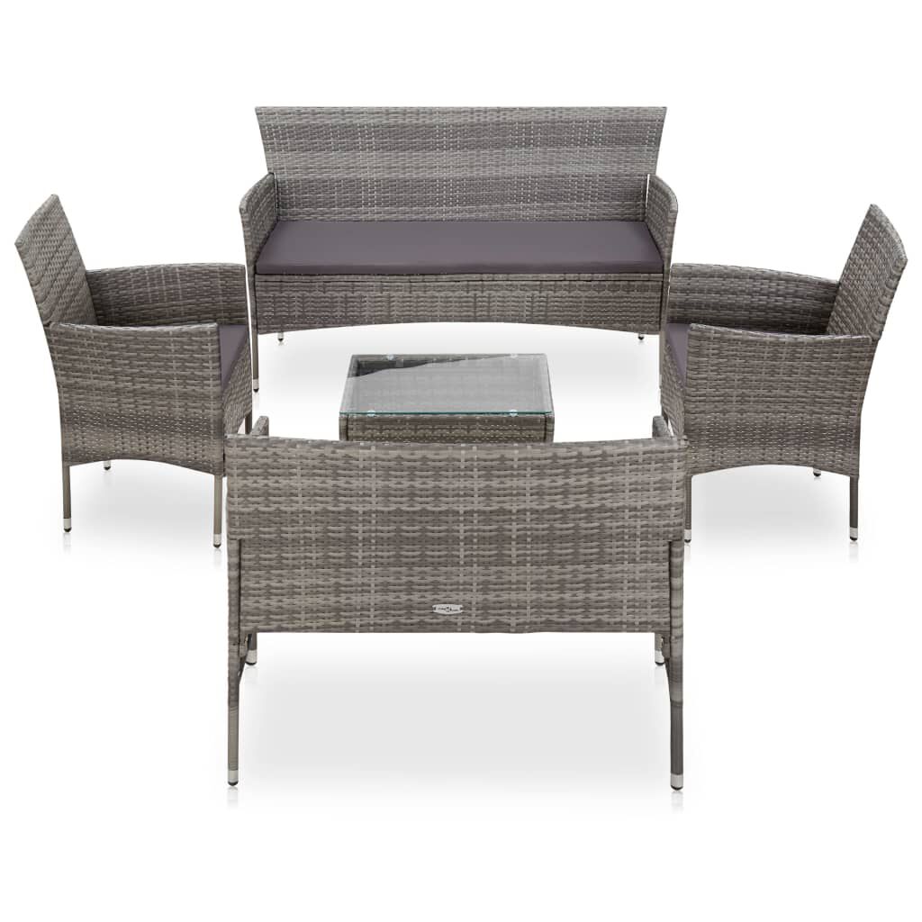 vidaXL 5 Piece Garden Lounge Set With Cushions Poly Rattan Grey