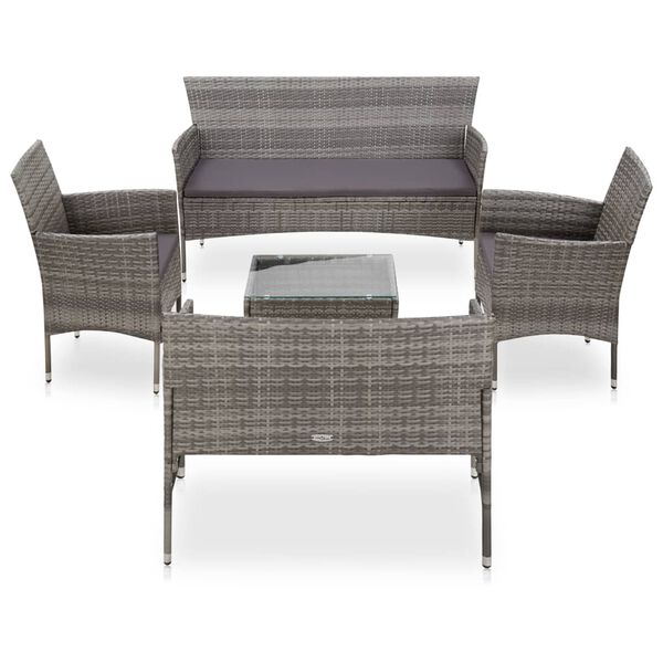 vidaXL 5 Piece Garden Lounge Set With Cushions Poly Rattan Grey