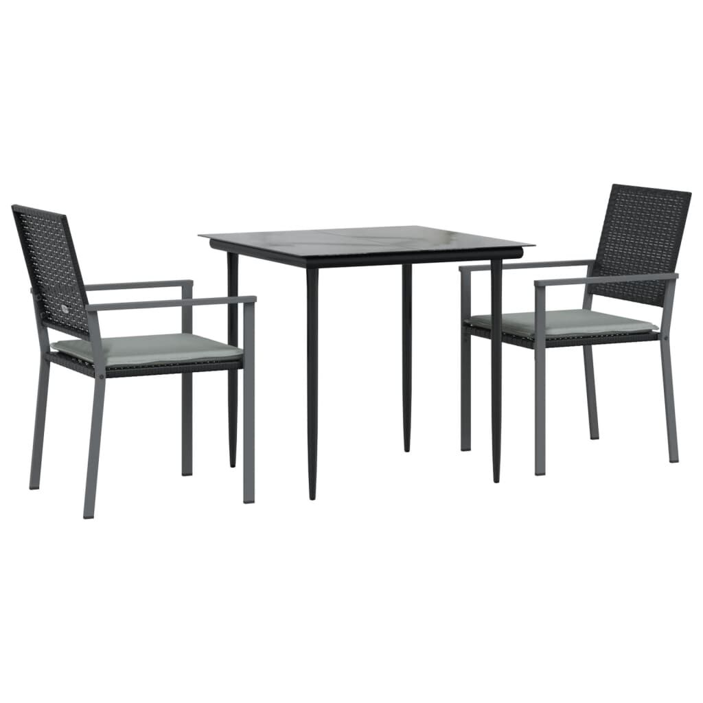 vidaXL 3 Piece Garden Dining Set with Cushions Poly Rattan and Steel