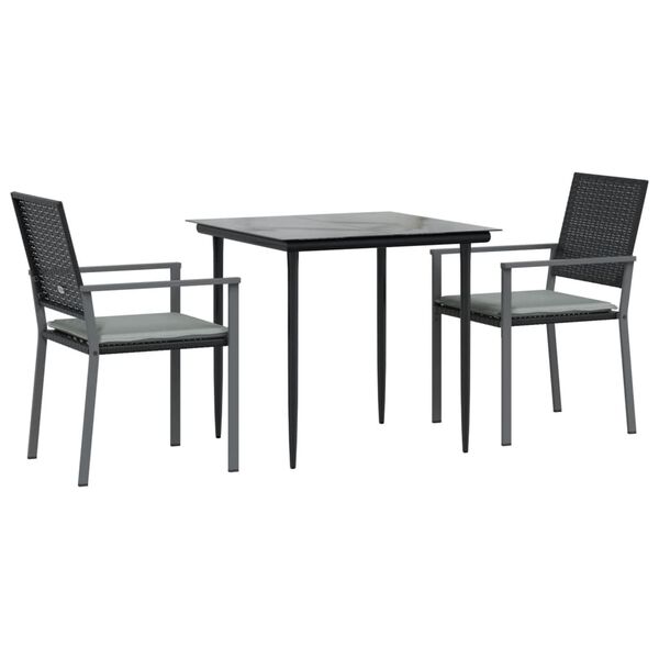 vidaXL 3 Piece Garden Dining Set with Cushions Poly Rattan and Steel