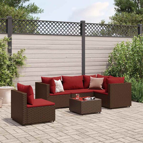 vidaXL 6 Piece Garden Lounge Set with Cushions Brown Poly Rattan