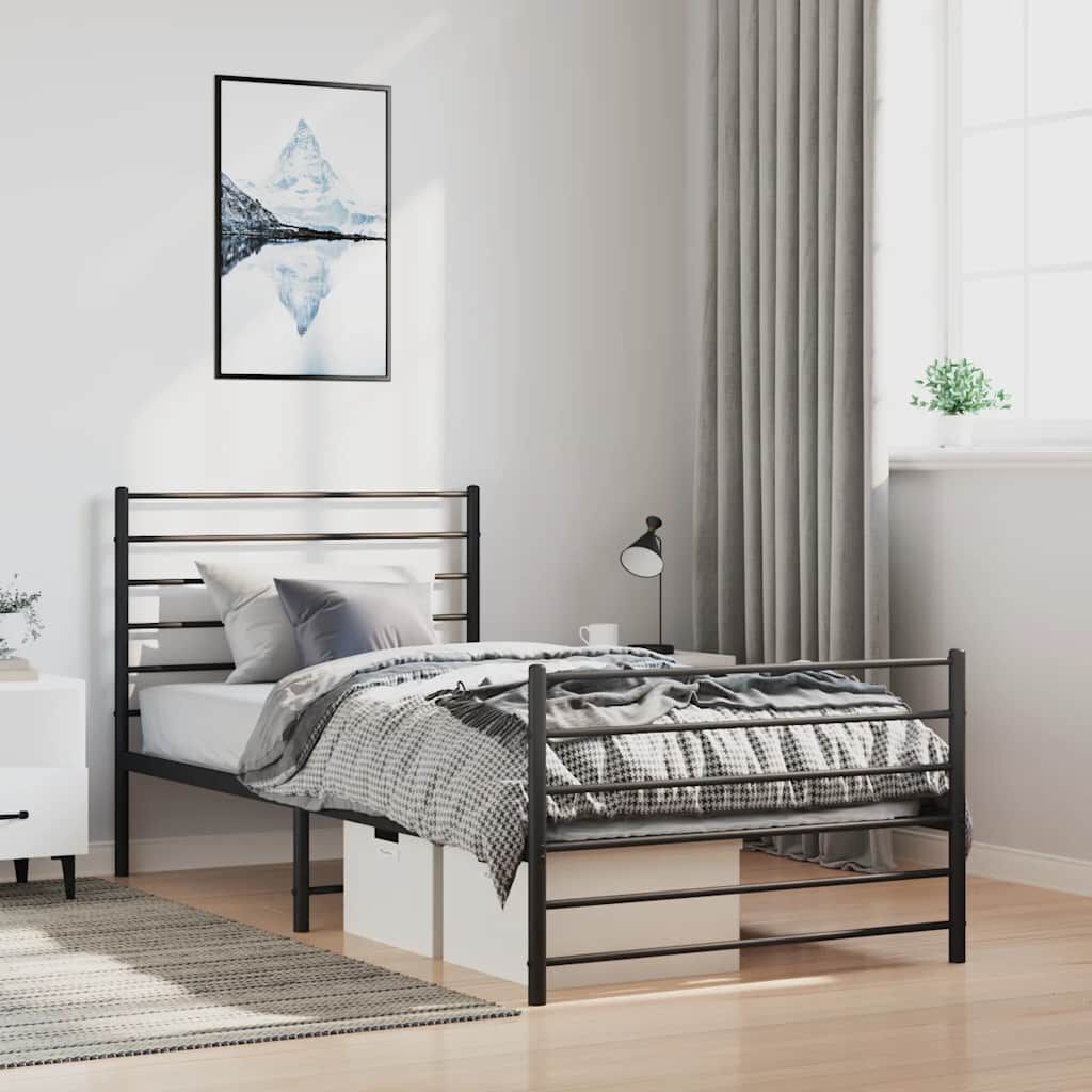 vidaXL Metal Bed Frame without Mattress with Footboard Black 100x190cm