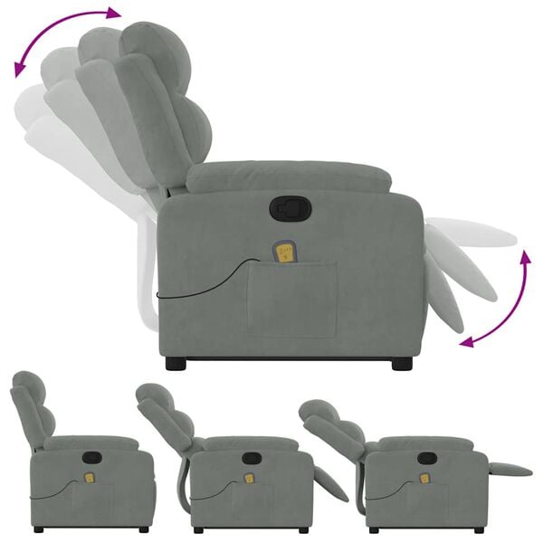 vidaXL Stand up Massage Recliner Chair Light Grey Velvet