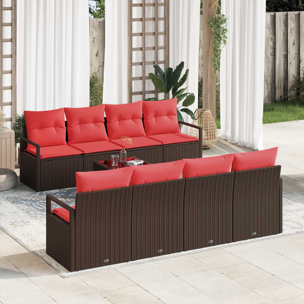 vidaXL 9 Piece Garden Sofa Set with Cushions Brown Poly Rattan