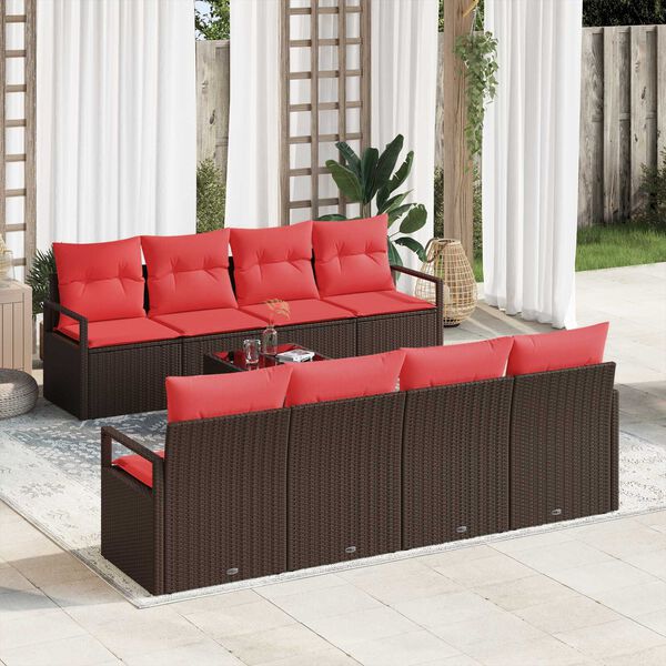 vidaXL 9 Piece Garden Sofa Set with Cushions Brown Poly Rattan