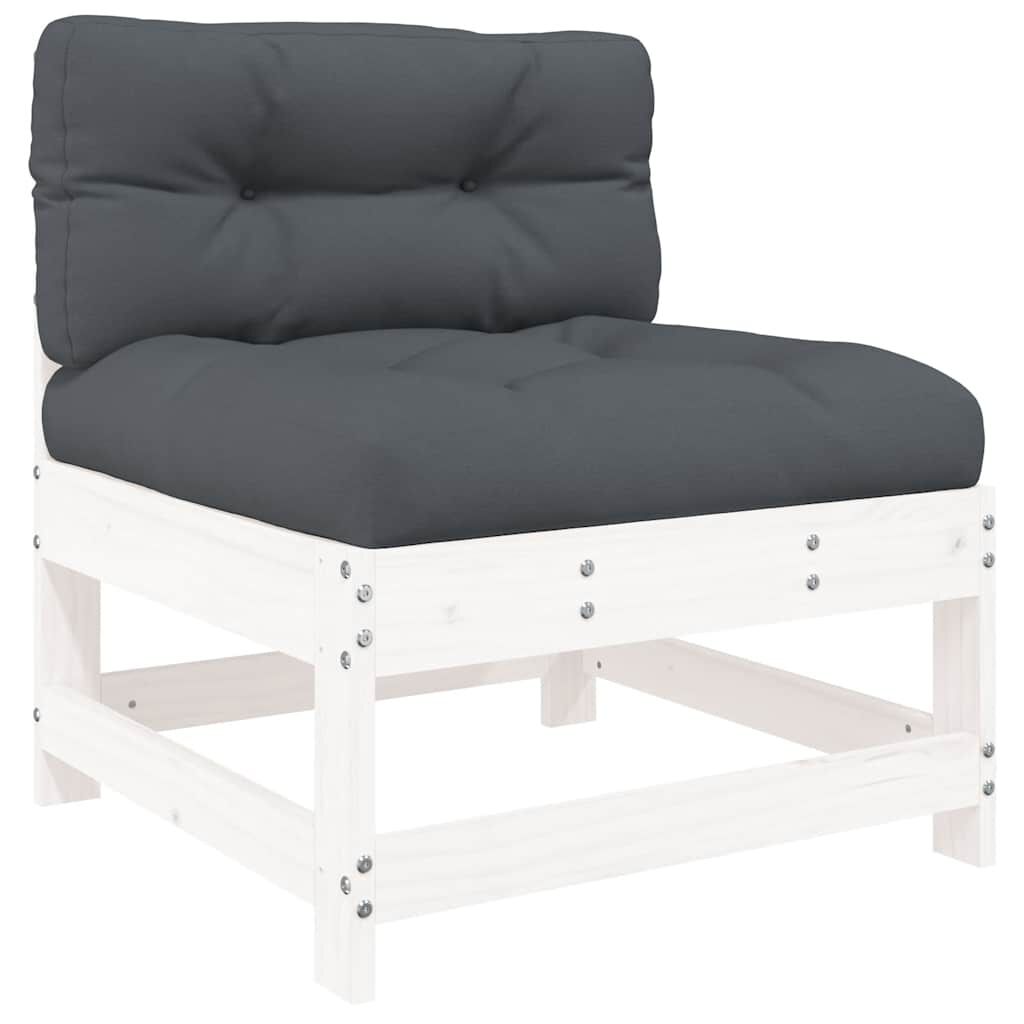 vidaXL Middle Sofa with Cushions White Solid Wood Pine