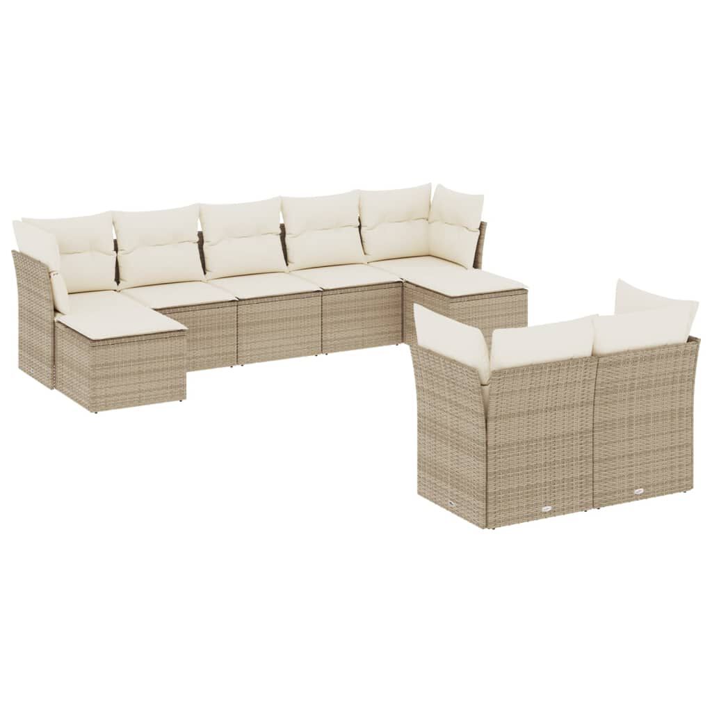 vidaXL 9 Piece Garden Sofa Set with Cushions Beige Poly Rattan