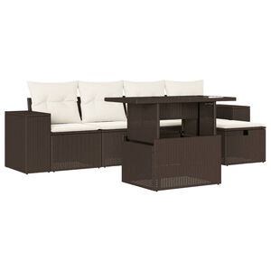 vidaXL 6 Piece Garden Sofa Set with Cushions Brown Poly Rattan