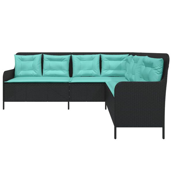 vidaXL Garden Sofa with Cushions L-Shaped Black Poly Rattan