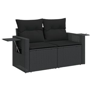 vidaXL Garden Sofa with Cushions 2-Seater Black Poly Rattan