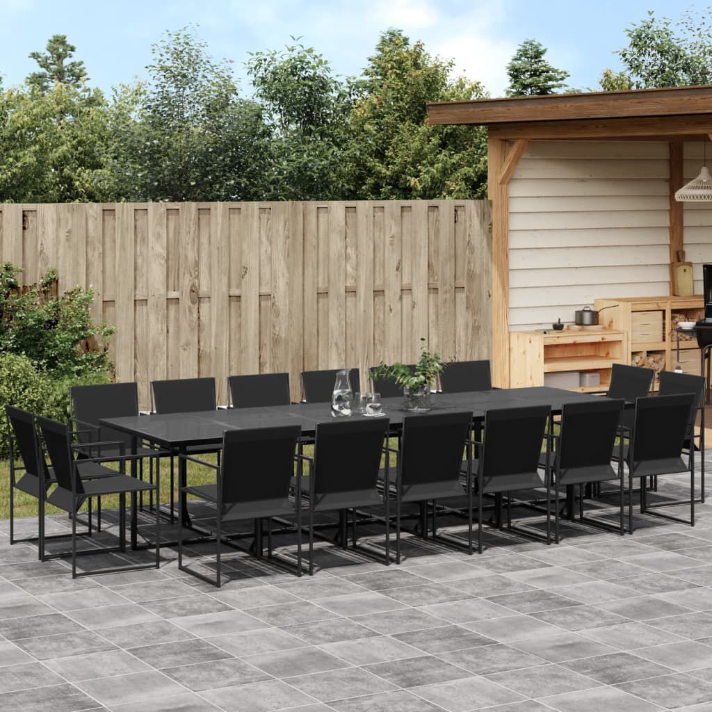 vidaXL 17 Piece Garden Dining Set Black Textilene