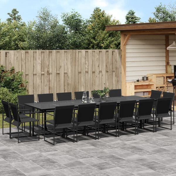 vidaXL 17 Piece Garden Dining Set Black Textilene