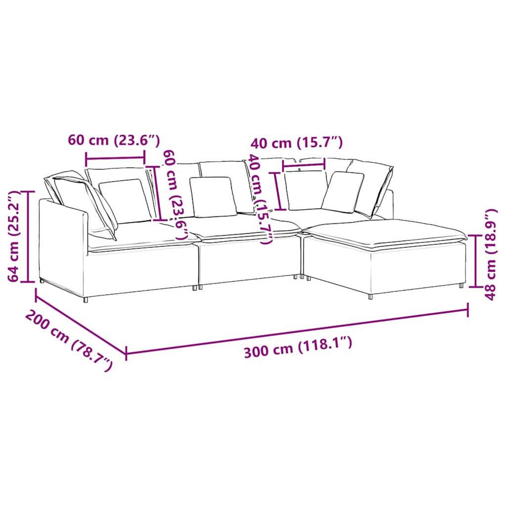 vidaXL Modular Sofa with Footstool&Cushions Velvet Dark Grey