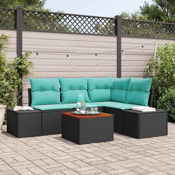 vidaXL Garden Sofa Set with Cushion 5 pcs Black Poly rattan