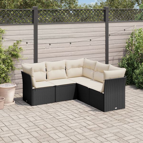vidaXL 5 Piece Garden Sofa Set with Cushions Black Poly Rattan