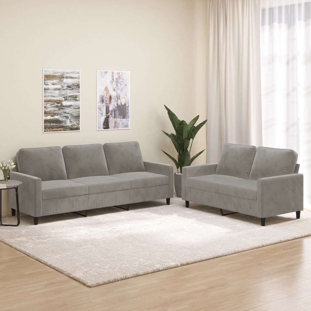 vidaXL 2 Piece Sofa Set with Cushions Light Grey Velvet