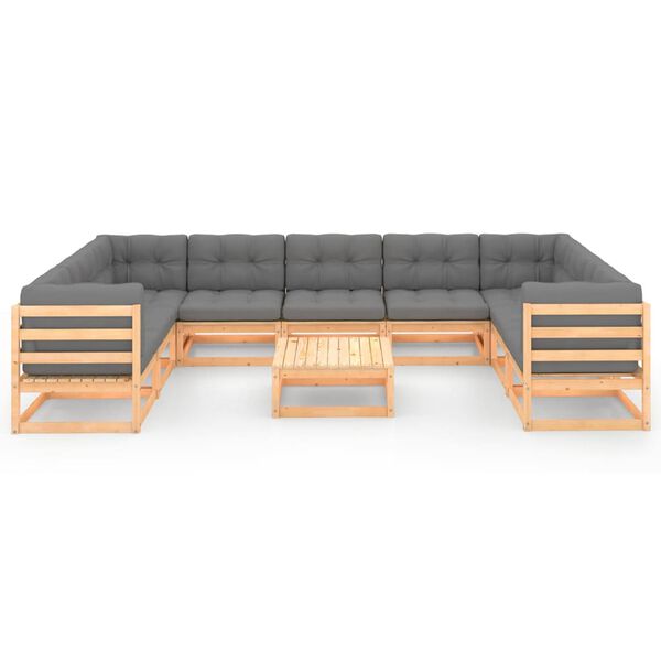 vidaXL 10 Piece Garden Lounge Set with Cushions Solid Pinewood