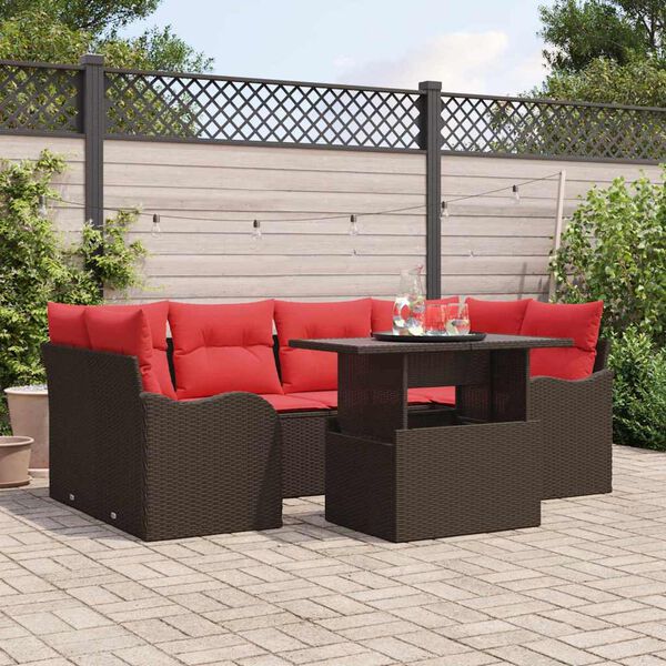 vidaXL Garden Sofa Set with Cushion 7 pcs Brown Poly rattan