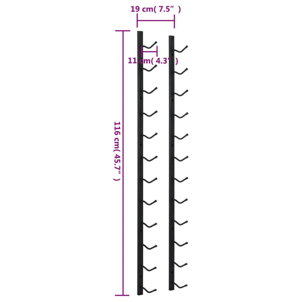 vidaXL Wall Mounted Wine Rack for 12 Bottles Black Iron