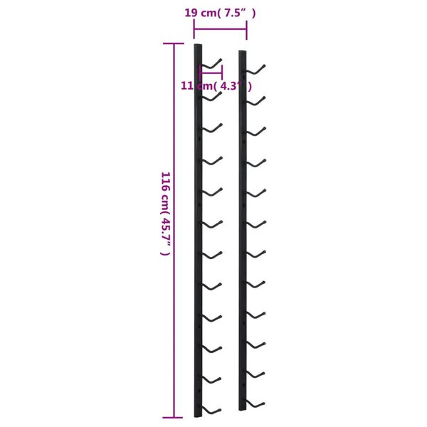 vidaXL Wall Mounted Wine Rack for 12 Bottles Black Iron
