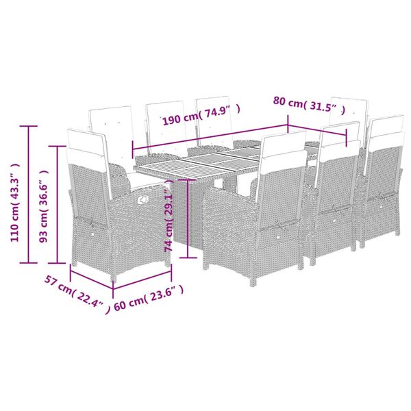 vidaXL 9 Piece Garden Dining Set with Cushions Beige Poly Rattan