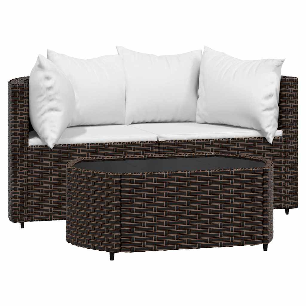 vidaXL 3 Piece Garden Lounge Set with Cushions Brown Poly Rattan