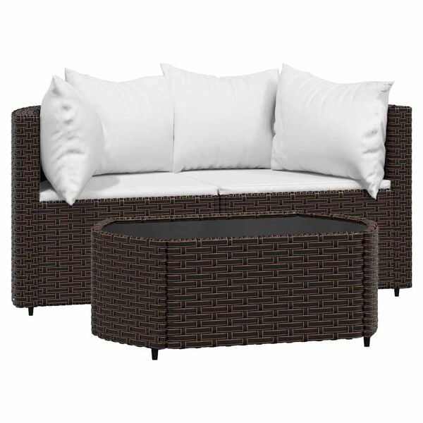 vidaXL 3 Piece Garden Lounge Set with Cushions Brown Poly Rattan